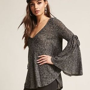 Marled Gray Bell-Sleeve Top